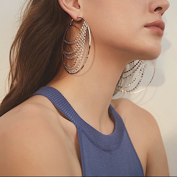 NEW/HANDMADE Sterling Silver & Swarovski Crystal Rhinestone Large Hoop Earrings - Picture 2 of 6